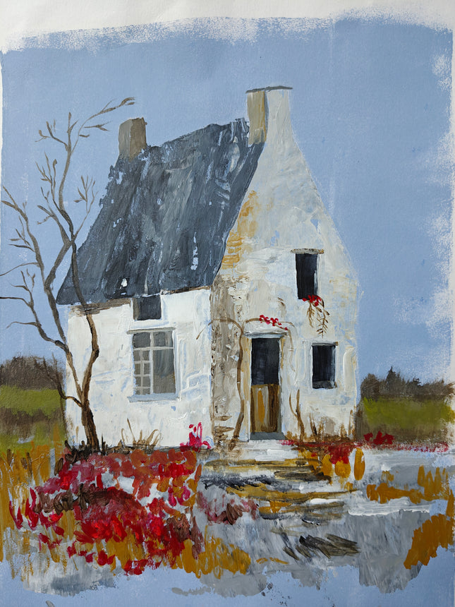 19 november - Huisje in herfstsfeer met acrylverf