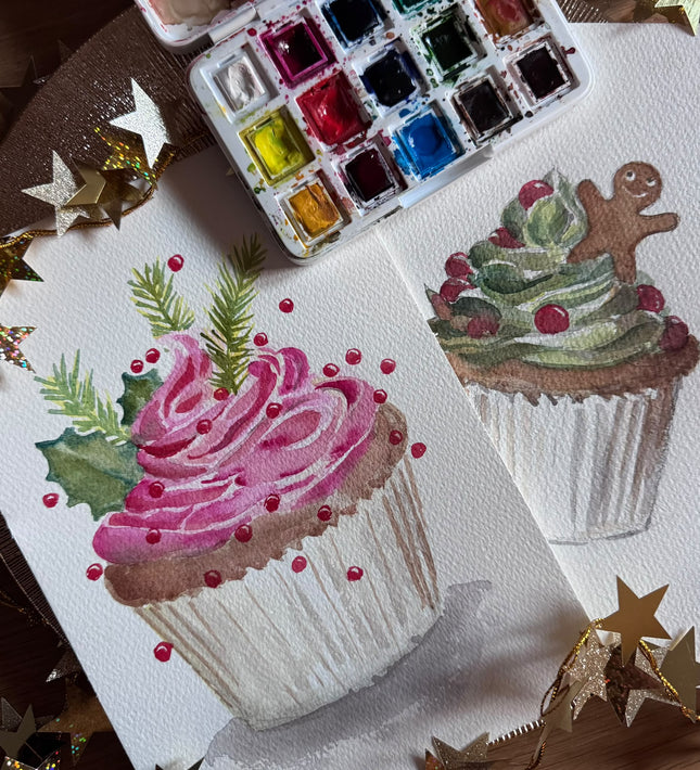 11 december - Kerst cupcakes met aquarel