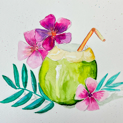 7 augustus - Tropische aquarel met een beperkt palet