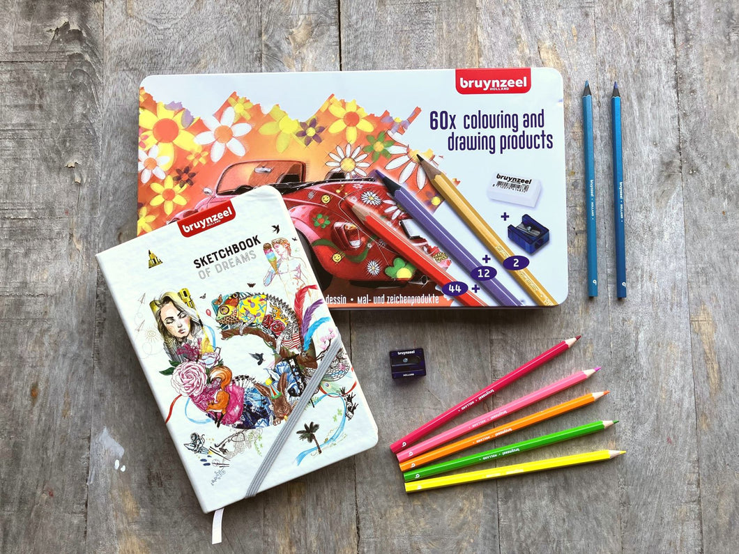 Sinterklaas aanbieding: Bruynzeel Keverblik met 60 potloden + GRATIS schetsboekje t.w.v. €7,75
